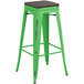 Lancaster Table & Seating Alloy Series Distressed Green Stackable Metal Indoor Industrial Barstool with Black Wood Seat Main Thumbnail 3