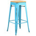 Lancaster Table & Seating Alloy Series Distressed Arctic Blue Stackable Metal Indoor Industrial Barstool with Natural Wood Seat Main Thumbnail 1