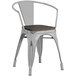 Lancaster Table & Seating Alloy Series Distressed Silver Metal Indoor Industrial Cafe Arm Chair with Vertical Slat Back and Black Wood Seat Main Thumbnail 3