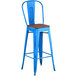 Lancaster Table & Seating Alloy Series Distressed Blue Metal Indoor Industrial Cafe Bar Height Stool with Vertical Slat Back and Walnut Wood Seat Main Thumbnail 1