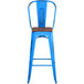 Lancaster Table & Seating Alloy Series Distressed Blue Metal Indoor Industrial Cafe Bar Height Stool with Vertical Slat Back and Walnut Wood Seat Main Thumbnail 4