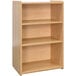 A wooden Tot Mate school age storage shelf with three shelves.