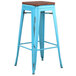 Lancaster Table & Seating Alloy Series Distressed Arctic Blue Stackable Metal Indoor Industrial Barstool with Walnut Wood Seat Main Thumbnail 1