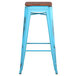 Lancaster Table & Seating Alloy Series Distressed Arctic Blue Stackable Metal Indoor Industrial Barstool with Walnut Wood Seat Main Thumbnail 3