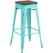 Lancaster Table & Seating Alloy Series Distressed Seafoam Stackable Metal Indoor Industrial Barstool with Black Wood Seat Main Thumbnail 3