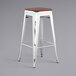 Lancaster Table & Seating Alloy Series Distressed White Stackable Metal Indoor Industrial Barstool with Walnut Wood Seat Main Thumbnail 1