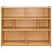 A wooden Tot Mate school age compartment storage with shelves.