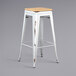 Lancaster Table & Seating Alloy Series Distressed White Stackable Metal Indoor Industrial Barstool with Natural Wood Seat Main Thumbnail 1
