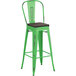 Lancaster Table & Seating Alloy Series Distressed Green Metal Indoor Industrial Cafe Bar Height Stool with Vertical Slat Back and Black Wood Seat Main Thumbnail 3