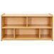 A maple laminate Tot Mate toddler compartment storage unit with shelves.