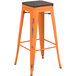 Lancaster Table & Seating Alloy Series Distressed Orange Stackable Metal Indoor Industrial Barstool with Black Wood Seat Main Thumbnail 3