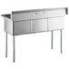 Steelton 59 1/2" 18-Gauge Stainless Steel Three Compartment Commercial Sink without Drainboard - 18" x 18" x 12" Bowls Main Thumbnail 4