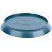 A blue round polypropylene deli server with a circular rim and short base with text on it.