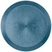 A blue polypropylene round deli server with a circular design on a short base.