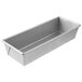 A silver rectangular metal Chicago Metallic bread loaf pan on a counter.