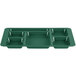 A green Cambro tray with six compartments.
