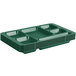A stack of Sherwood green polycarbonate compartment trays.