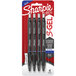 A package of 4 Sharpie S-Gel blue ink retractable gel pens with black barrels.