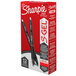 A box of twelve Sharpie S-Gel retractable gel pens with black barrels and red ink.