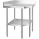 A Regency stainless steel corner work table with legs.