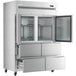An Avantco stainless steel reach-in refrigerator with open doors.