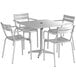 Lancaster Table & Seating 36" x 36" Silver Powder-Coated Aluminum Dining Height Outdoor Table with Umbrella Hole and 4 Arm Chairs Main Thumbnail 3