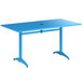 A blue Lancaster Table & Seating outdoor table with a black metal base.