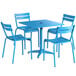 Lancaster Table & Seating 32" x 32" Blue Powder-Coated Aluminum Dining Height Outdoor Table with Umbrella Hole and 4 Side Chairs Main Thumbnail 3