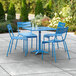Lancaster Table & Seating 32" x 32" Blue Powder-Coated Aluminum Dining Height Outdoor Table with Umbrella Hole and 4 Side Chairs Main Thumbnail 1