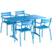 A blue Lancaster Table & Seating outdoor table and chairs.