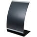 A black and silver Tablecraft curved menu displayette stand.