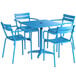 Lancaster Table & Seating 32" x 32" Blue Powder-Coated Aluminum Dining Height Outdoor Table with Umbrella Hole and 4 Arm Chairs Main Thumbnail 3