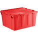 A red Orbis Stack-N-Nest Flipak tote box with hinged lid.