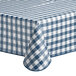 A navy blue checkered vinyl table cover on a table.