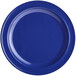 An Acopa Foundations blue melamine plate with a white surface and border.