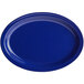 A blue oval platter with a narrow rim.