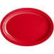 A red oval platter with a narrow rim.
