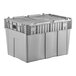 A Lavex gray plastic storage container with hinged lid.