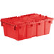A red plastic Orbis Stack-N-Nest Flipak tote box with lid.