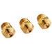 A group of three brass threaded fittings with numbers on them.