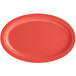 An orange oval platter with a red rim.