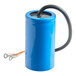 A blue cylindrical running capacitor with attached wires, designed for use with Estella SM40, 50, and 60 spiral mixers.