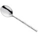 An Acopa stainless steel bouillon spoon with a handle.