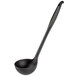 A Tablecraft black silicone-coated stainless steel ladle with a long handle.