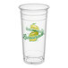 A clear plastic cup with a lemon and 'Ice Cold Lemonade' design printed on the side.