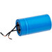 A blue cylindrical object with wires.