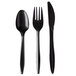 Choice Medium Weight Black Wrapped Plastic Cutlery Set with Knife, Fork, and Spoon - 500/Case Main Thumbnail 3