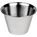 A stainless steel Vollrath round sauce cup.