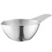 A close-up of a Vollrath stainless steel ramekin with a handle.