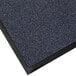 A close-up of a blue carpet mat with black trim.